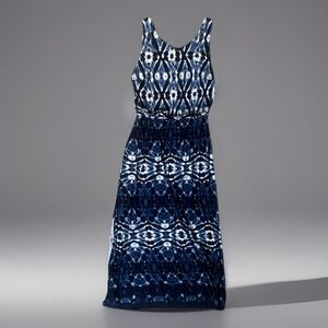 INC‎ Tribal Kaleidoscope Maxi Dress Blue White NWT Sleeveless Large Boho